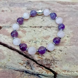BRACELET "HARMONIE" : AMÉTHYSTE ET QUARTZ ROSE